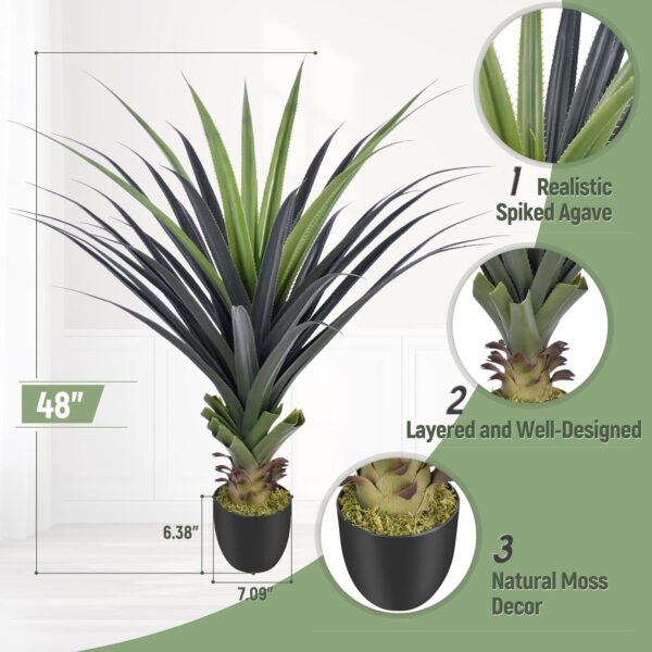 3ft Artificial Spiked Agave Plant, 36" Faux Agave Plants Indoor Outdoor - Image 2